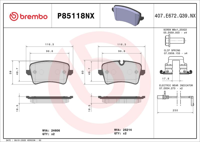 BREMBO P85118NX Brake Pad Set, disc brake