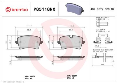 Brake Pad Set, disc brake BREMBO P85118NX