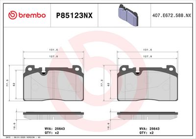 Brake Pad Set, disc brake BREMBO P85123NX