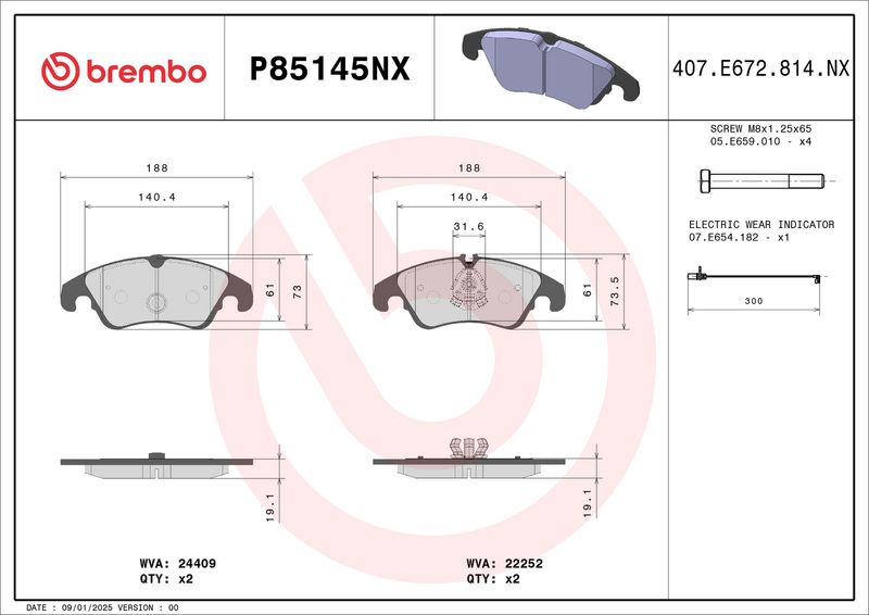 BREMBO P85145NX Brake Pad Set, disc brake