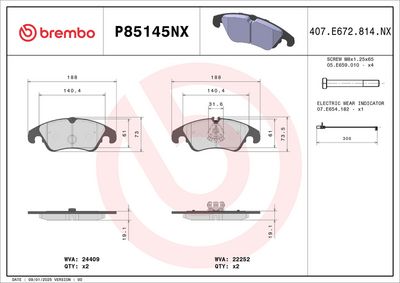 Brake Pad Set, disc brake BREMBO P85145NX