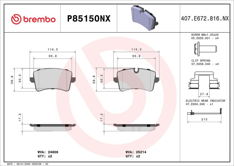 BREMBO P85150NX Brake Pad Set, disc brake