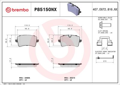 Brake Pad Set, disc brake BREMBO P85150NX