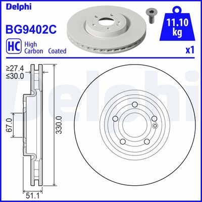 Brake Disc DELPHI BG9402C