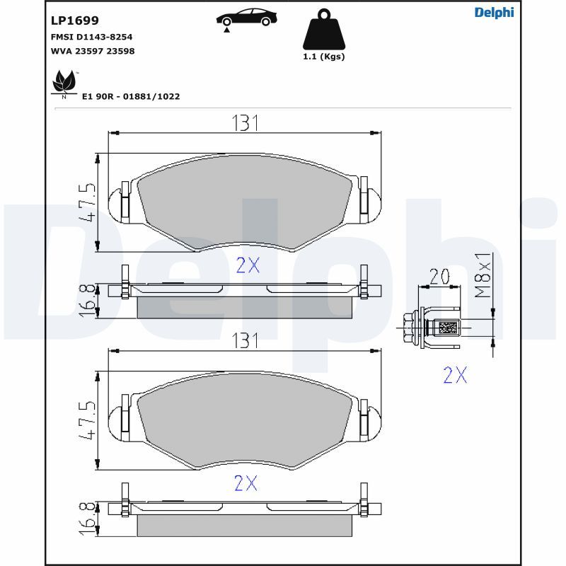 DELPHI LP1699 Brake Pad Set, disc brake