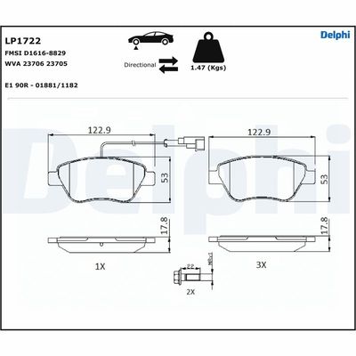 Brake Pad Set, disc brake DELPHI LP1722