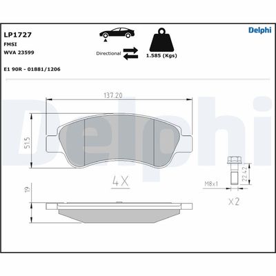 Brake Pad Set, disc brake DELPHI LP1727