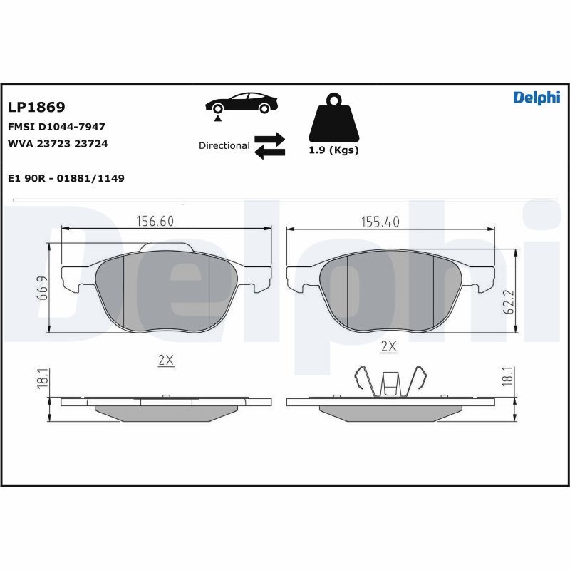 DELPHI LP1869 Brake Pad Set, disc brake