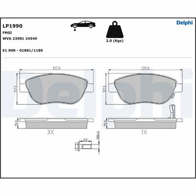 Brake Pad Set, disc brake DELPHI LP1990