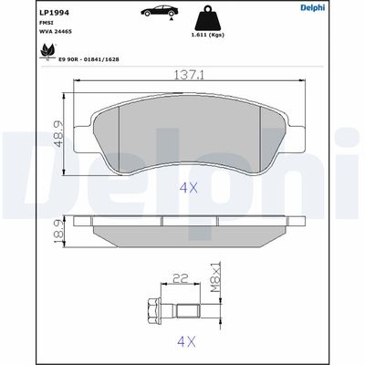 Brake Pad Set, disc brake DELPHI LP1994