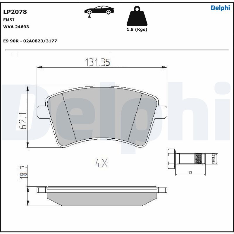 DELPHI LP2078 Brake Pad Set, disc brake