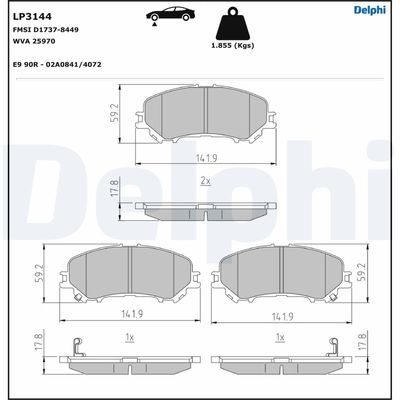 Brake Pad Set, disc brake DELPHI LP3144