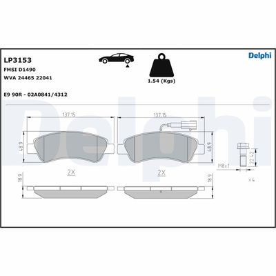 Brake Pad Set, disc brake DELPHI LP3153