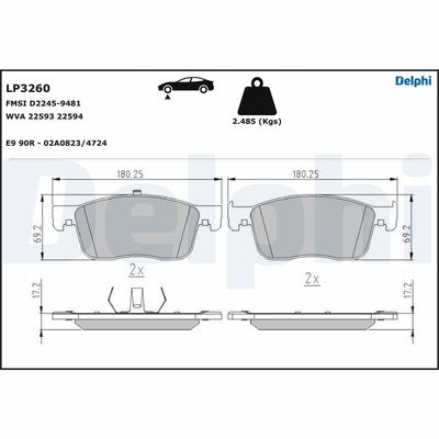 Brake Pad Set, disc brake DELPHI LP3260