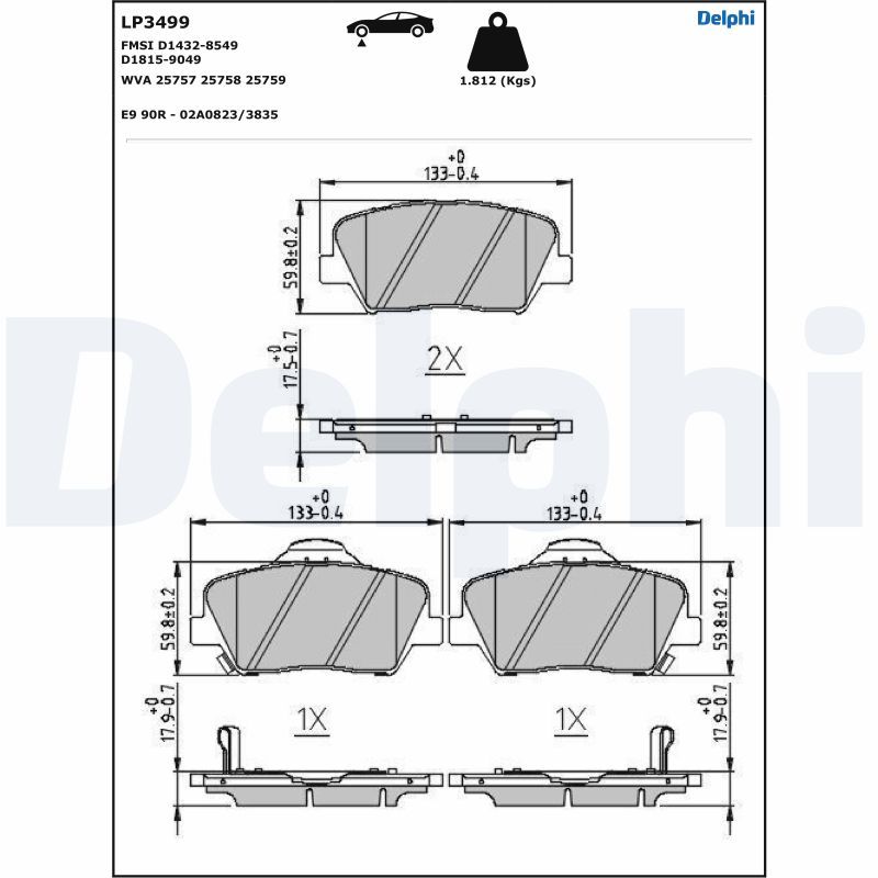 DELPHI LP3499 Brake Pad Set, disc brake