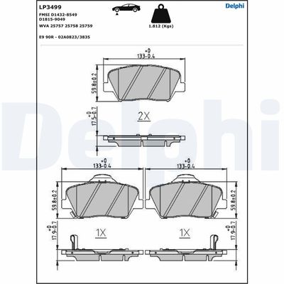 Brake Pad Set, disc brake DELPHI LP3499