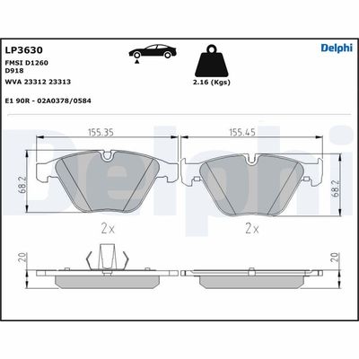 Brake Pad Set, disc brake DELPHI LP3630