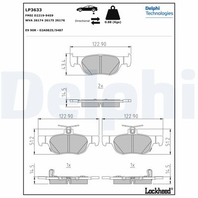 Brake Pad Set, disc brake DELPHI LP3633