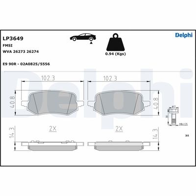 Brake Pad Set, disc brake DELPHI LP3649