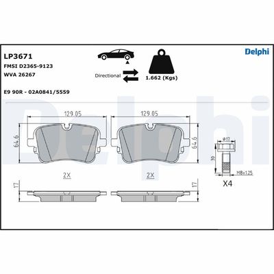 Brake Pad Set, disc brake DELPHI LP3671