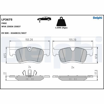 Brake Pad Set, disc brake DELPHI LP3675