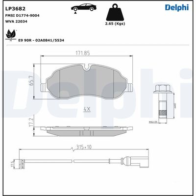 Brake Pad Set, disc brake DELPHI LP3682