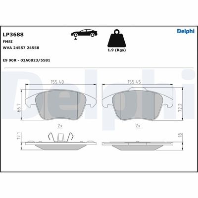 Brake Pad Set, disc brake DELPHI LP3688