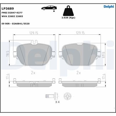 Brake Pad Set, disc brake DELPHI LP3689