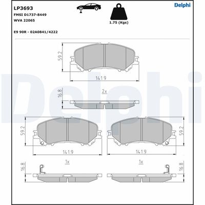 Brake Pad Set, disc brake DELPHI LP3693