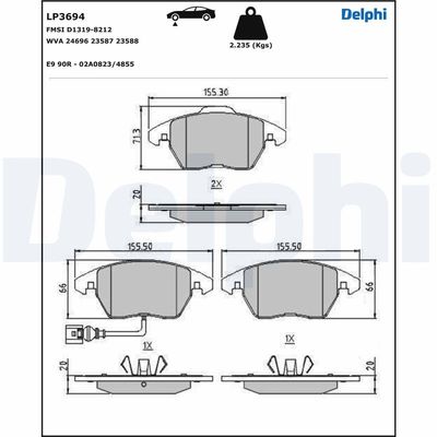Brake Pad Set, disc brake DELPHI LP3694