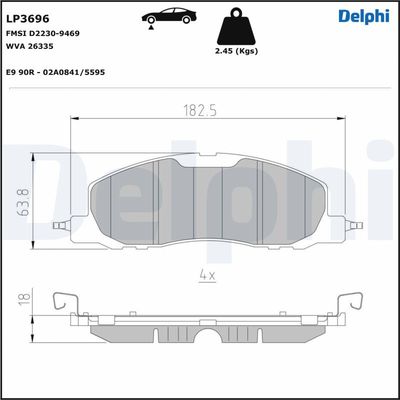 Brake Pad Set, disc brake DELPHI LP3696