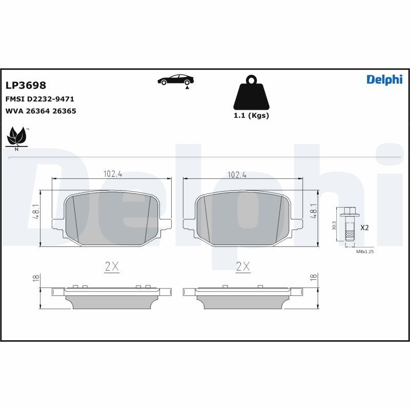 DELPHI LP3698 Brake Pad Set, disc brake