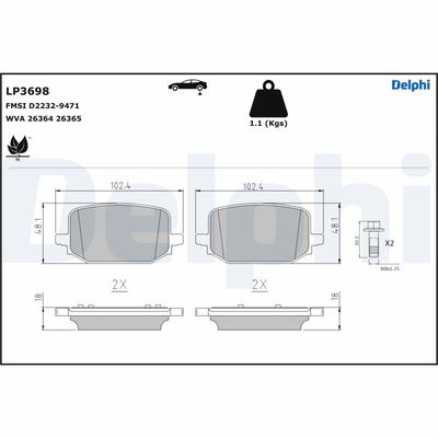 Brake Pad Set, disc brake DELPHI LP3698