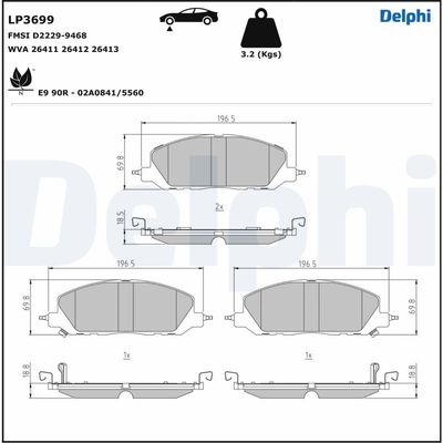 Brake Pad Set, disc brake DELPHI LP3699