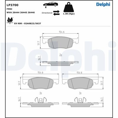 Brake Pad Set, disc brake DELPHI LP3700
