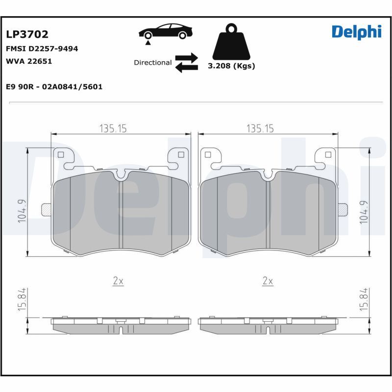 DELPHI LP3702 Brake Pad Set, disc brake