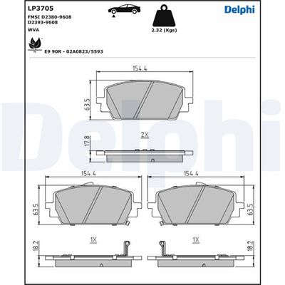 Brake Pad Set, disc brake DELPHI LP3705