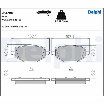 Brake Pad Set, disc brake DELPHI LP3708
