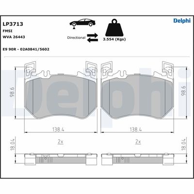Brake Pad Set, disc brake DELPHI LP3713