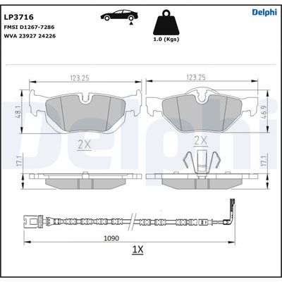 Brake Pad Set, disc brake DELPHI LP3716