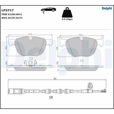 Brake Pad Set, disc brake DELPHI LP3717