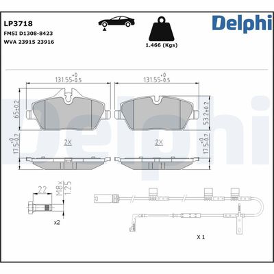 Brake Pad Set, disc brake DELPHI LP3718