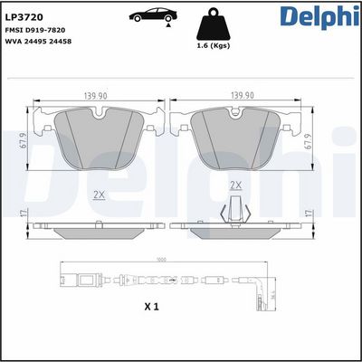Brake Pad Set, disc brake DELPHI LP3720