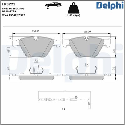 Brake Pad Set, disc brake DELPHI LP3721