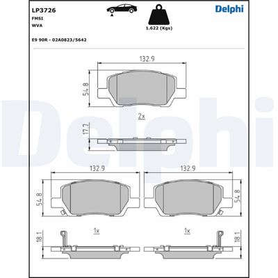 Brake Pad Set, disc brake DELPHI LP3726