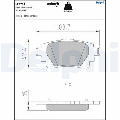Brake Pad Set, disc brake DELPHI LP3731