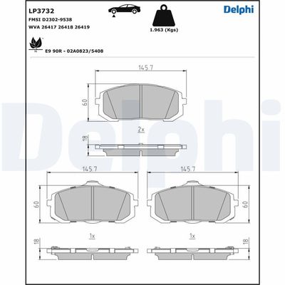 Brake Pad Set, disc brake DELPHI LP3732