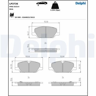 Brake Pad Set, disc brake DELPHI LP3736
