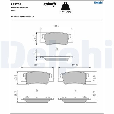 Brake Pad Set, disc brake DELPHI LP3738