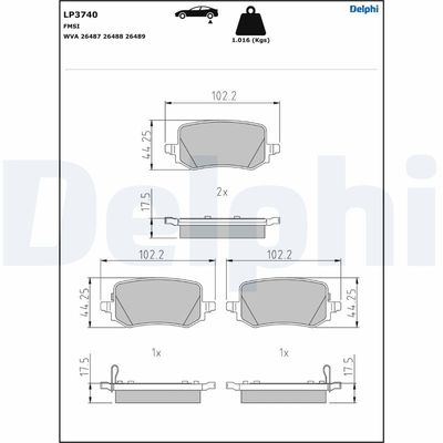 Brake Pad Set, disc brake DELPHI LP3740